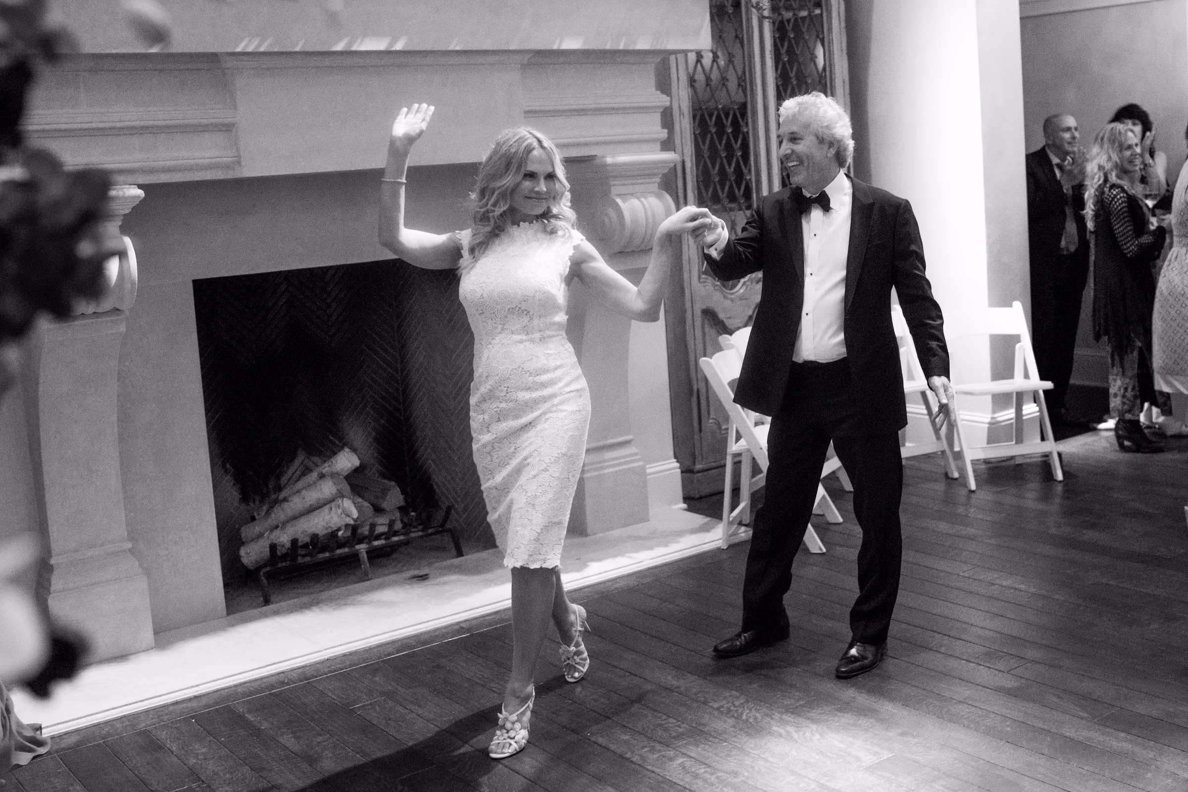 Bill and Daiva enter the house together for their first dance after Daiva changes into a shorter dress